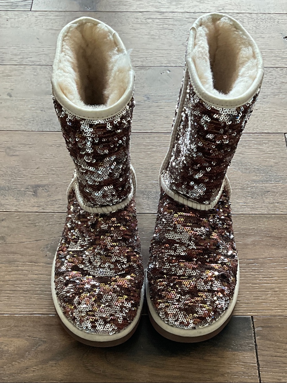 UGG Rose Gold Sequin Shearling-Lined Mid-Calf Boots